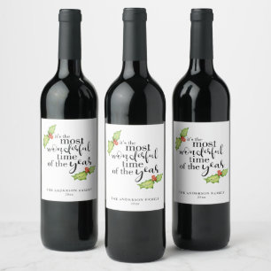 Christmas Quote Most Wonderful Time Hand Lettering Wine Label
