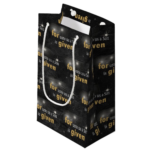Christmas Quote On Black Leather Small Gift Bag (Front Angled)