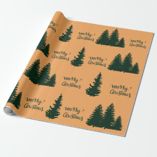 Christmas Quote Tree Pattern Elegant Black Orange Wrapping Paper