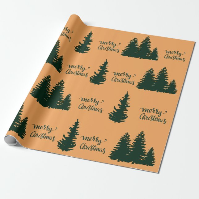 Christmas Quote Tree Pattern Elegant Black Orange Wrapping Paper (Unrolled)