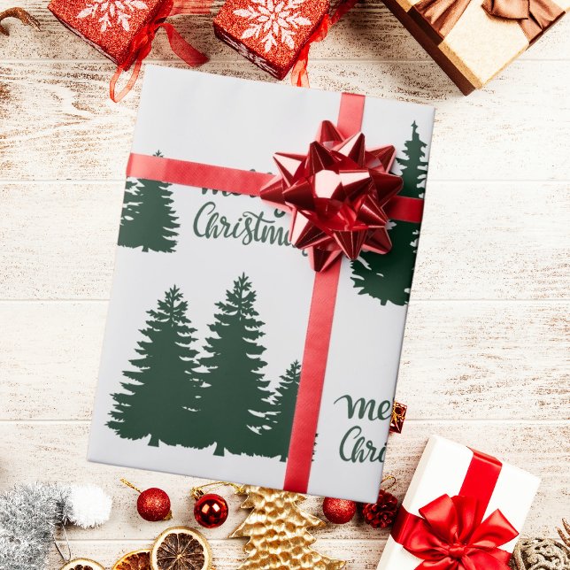 Christmas Quote Tree Pattern Elegant Black White Wrapping Paper (Creator Uploaded)