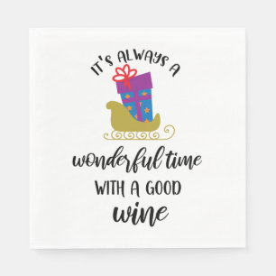 Christmas Quote Typography - Wonderful Time Wine Napkin