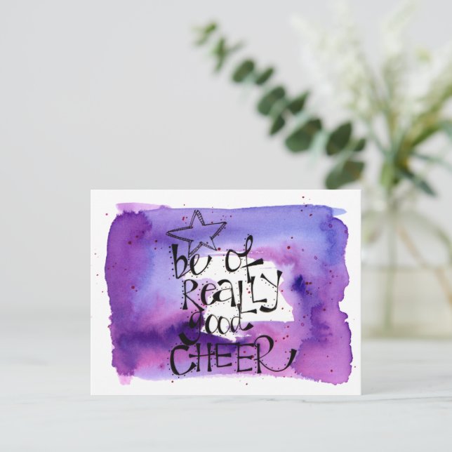 Christmas Quote Watercolor  Purple Lettering Postcard (Standing Front)