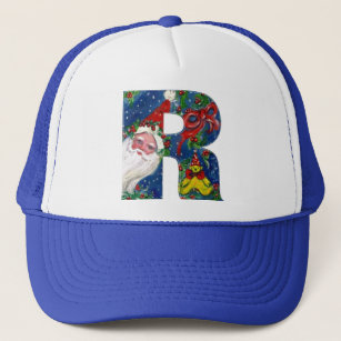 CHRISTMAS R LETTER / SANTA CLAUS WITH RED RIBBON TRUCKER HAT