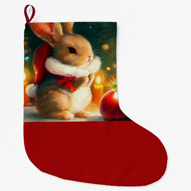Christmas Rabbit 1 Large Christmas Stocking (Front)