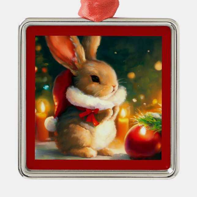 Christmas Rabbit 1 Metal Ornament (Front)