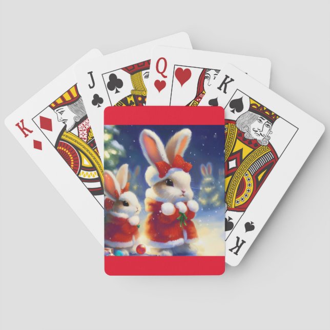 Christmas Rabbit (3) Playing Cards (Back)