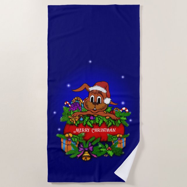 Christmas Rabbit Beach Towel (Front)