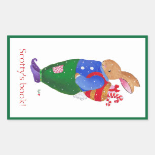 Christmas Rabbit bookplate Sticker
