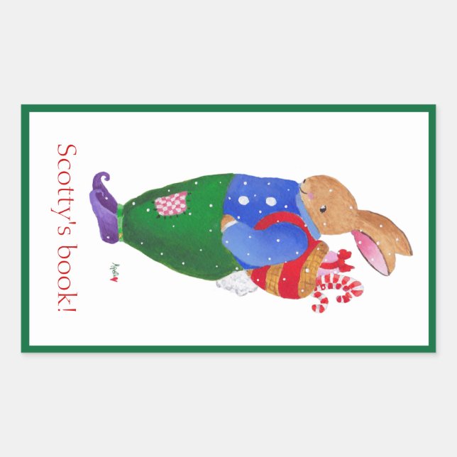Christmas Rabbit bookplate Sticker (Front)
