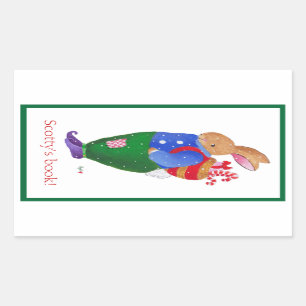 Christmas Rabbit bookplate Sticker