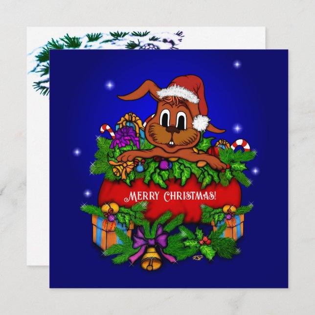 Christmas Rabbit Flat Card (Front/Back)
