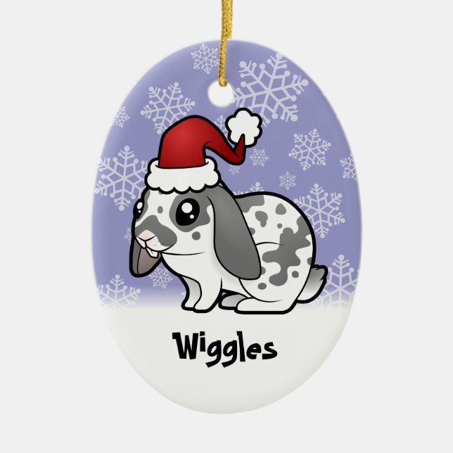 Christmas Rabbit (floppy ear smooth hair) Ceramic Ornament (Front)