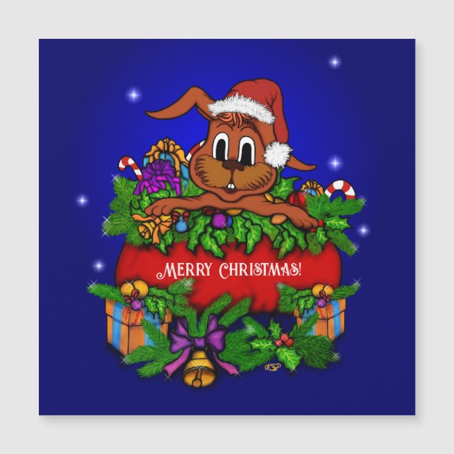 Christmas Rabbit Magnetic Card (Front)