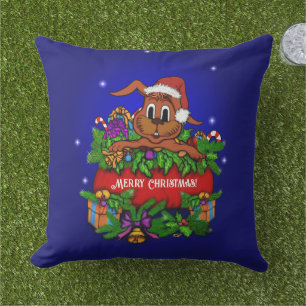 Christmas Rabbit Outdoor Pillow
