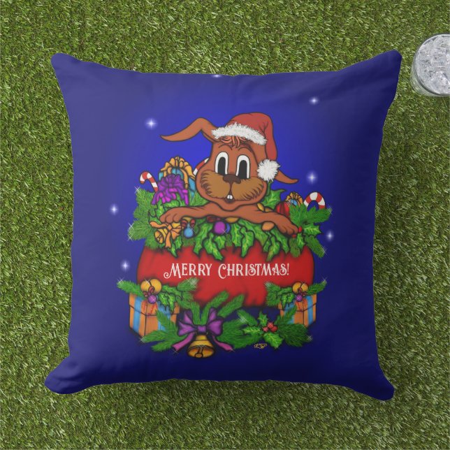 Christmas Rabbit Outdoor Pillow (Grass)