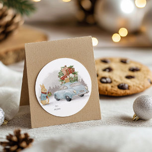 Christmas Rabbit Peter and Car Classic Round Sticker