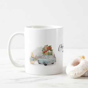 Christmas Rabbit Peter and Car Coffee Mug