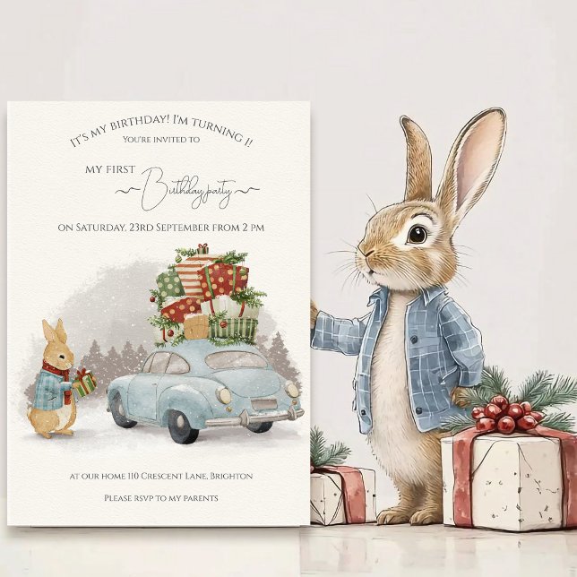 Christmas Rabbit Peter and Car Invitation (Creator Uploaded)