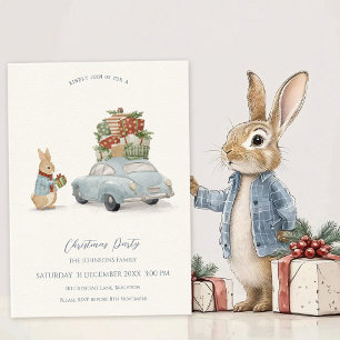 Christmas Rabbit Peter and Car Invitation