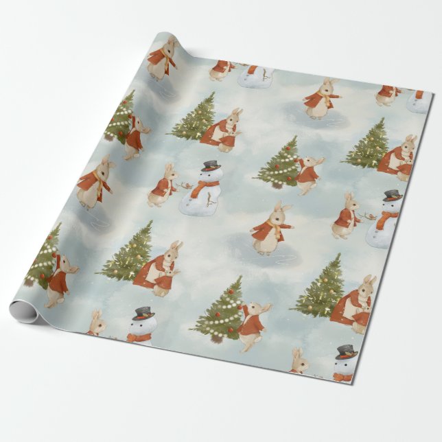 Christmas Rabbit Peter Vintage Wrapping Paper (Unrolled)
