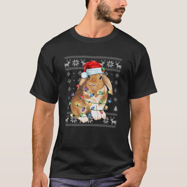 Christmas Rabbit Santa Hat Bunny Lover Gift Merry T-Shirt (Front)