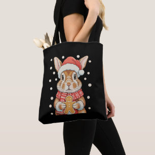 Christmas Rabbit Santa Hat Gingerbread Cookie Tote Bag