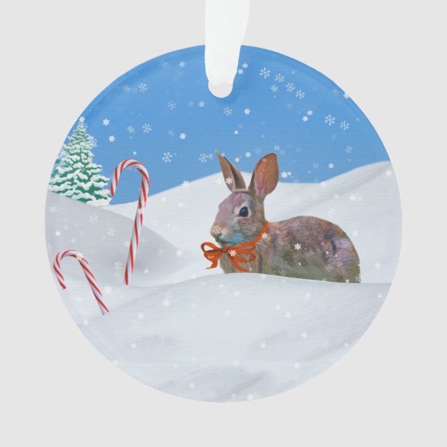 Christmas, Rabbit, Snow, Candy Canes Ornament (Front)