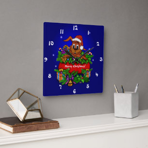 Christmas Rabbit Square Wall Clock