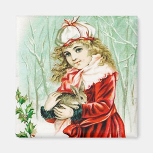 Christmas Rabbit Vintage Magnet