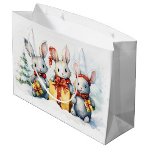 Christmas Rabbits With Gifts Large Gift Bag