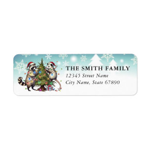 Christmas Raccoon and Opossum Address Labels