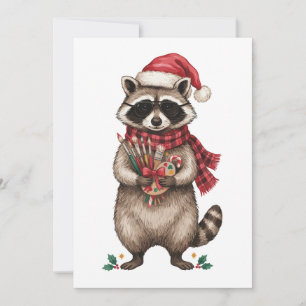 Christmas Raccoon Artist Santa Hat Paint Brushes Invitation