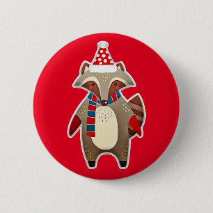 christmas raccoon button