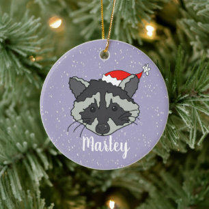 Christmas Raccoon Ceramic Ornament