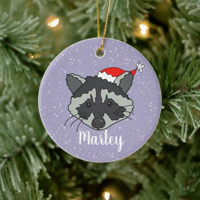 Christmas Raccoon Ceramic Ornament (Tree)