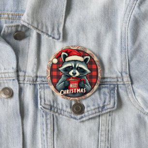 Christmas Raccoon Cocoa Cheer 3 Inch Round Button