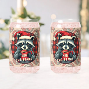 Christmas Raccoon Cocoa Cheer Can Glass