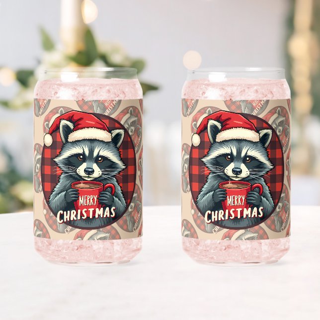 Christmas Raccoon Cocoa Cheer Can Glass (Insitu (Wedding))