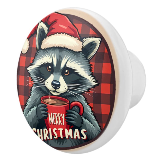 Christmas Raccoon Cocoa Cheer Ceramic Knob (Right)