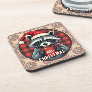 Christmas Raccoon Cocoa Cheer Coaster