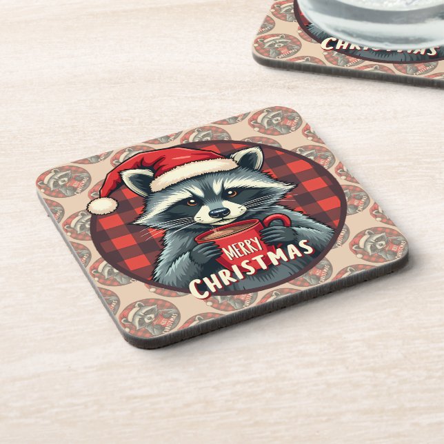 Christmas Raccoon Cocoa Cheer Coaster (Left Side)