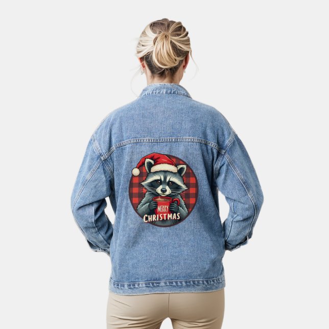Christmas Raccoon Cocoa Cheer Denim Jacket (Model)