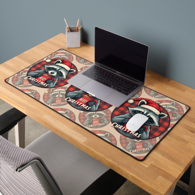 Christmas Raccoon Cocoa Cheer Desk Mat (Office 2)