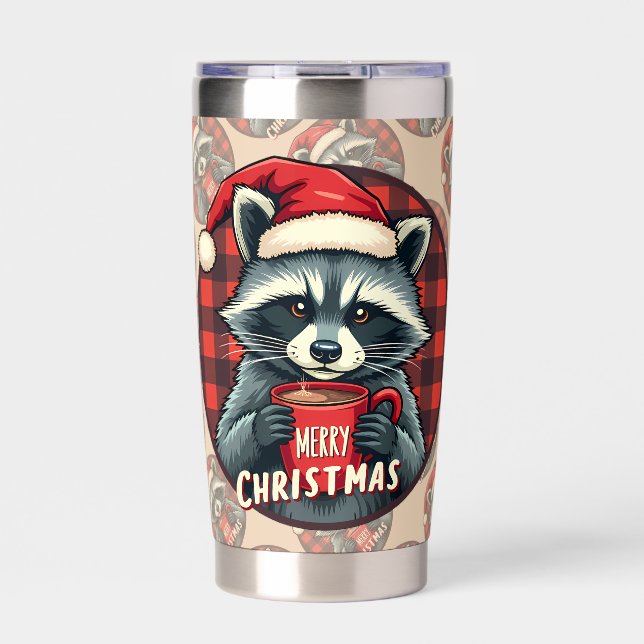 Christmas Raccoon Cocoa Cheer Insulated Tumbler (Front)