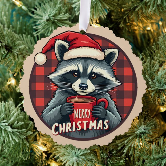 Christmas Raccoon Cocoa Cheer Ornament Card (Insitu (Tree))