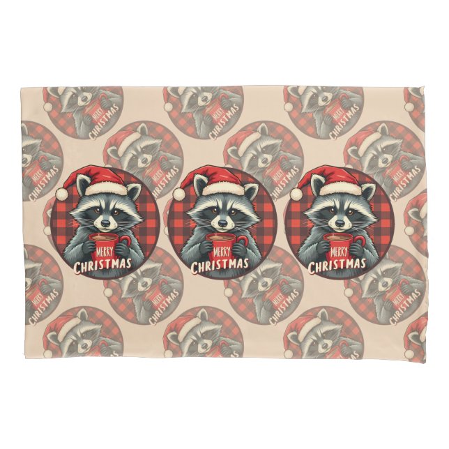 Christmas Raccoon Cocoa Cheer Pillowcase (Front)