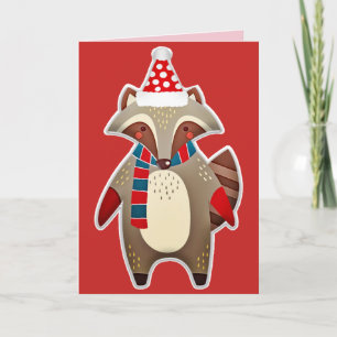 christmas raccoon greeting card