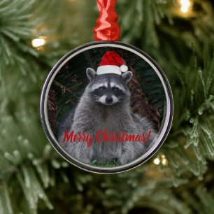 Christmas Raccoon Holiday Metal Ornament