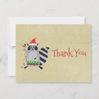 Christmas Raccoon in Santa Hat Thank You